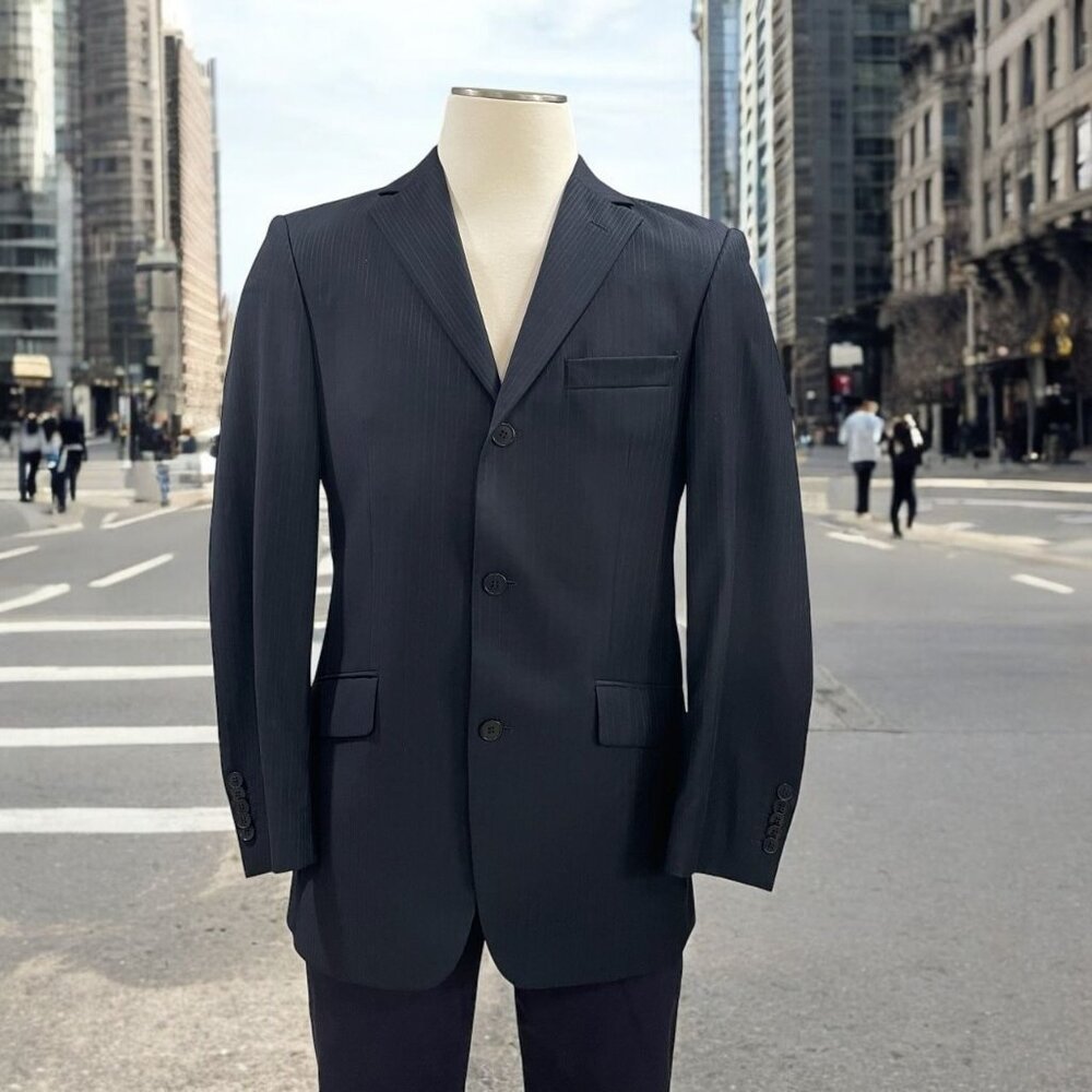 Sarar Mens Black Pinstripe‎ Blazer 38R Classic Fit 3 Button Office Business Work
